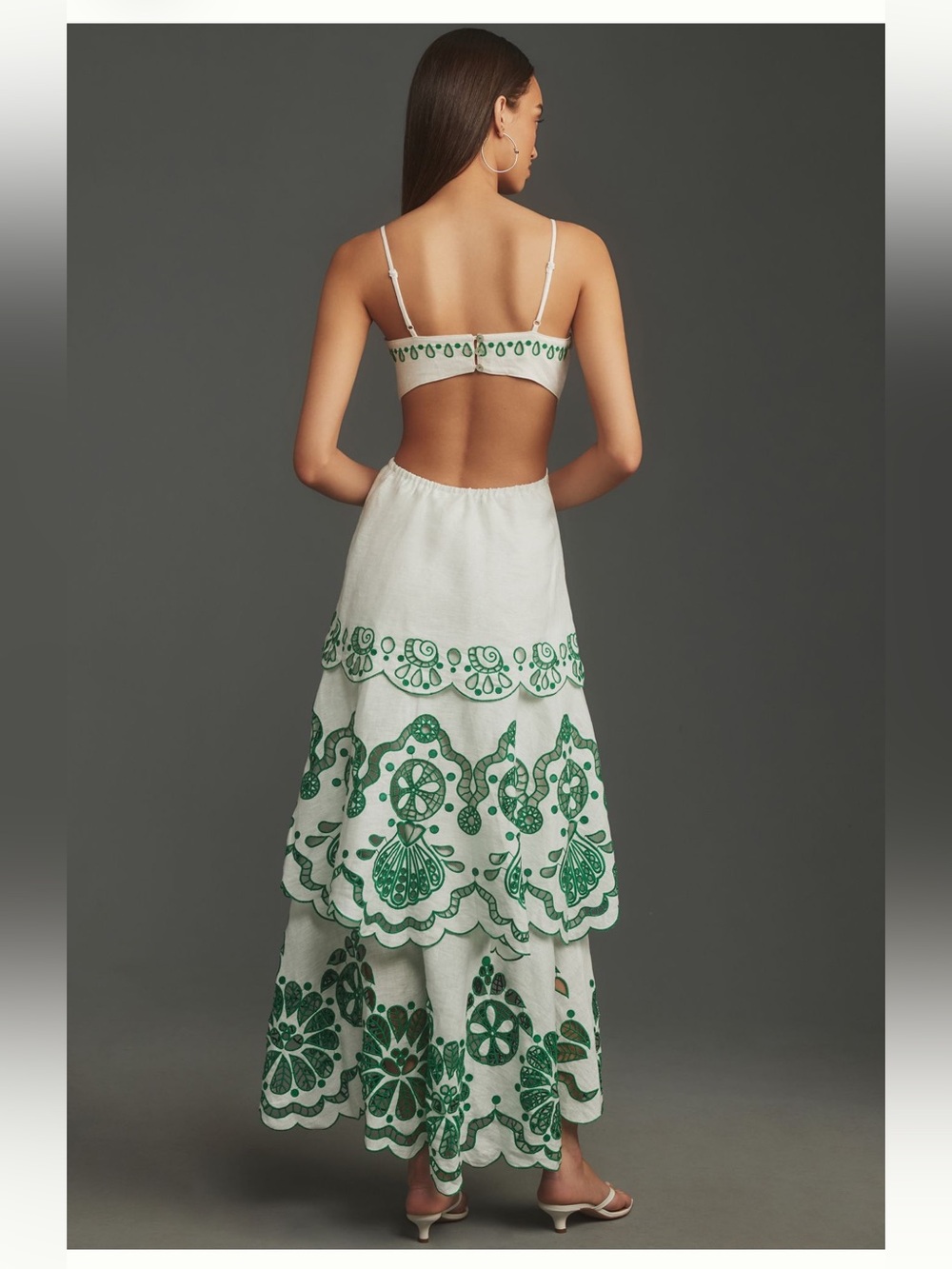 Farm Rio Tiered Eyelet Dress with Floral Cutwork - Picture 2 of 11